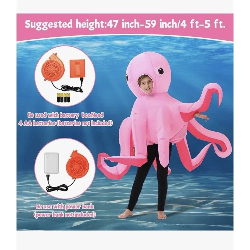 Inflatable Octopus Costume Kids Girls Boys Halloween Costumes Funny Blow Up Sea
